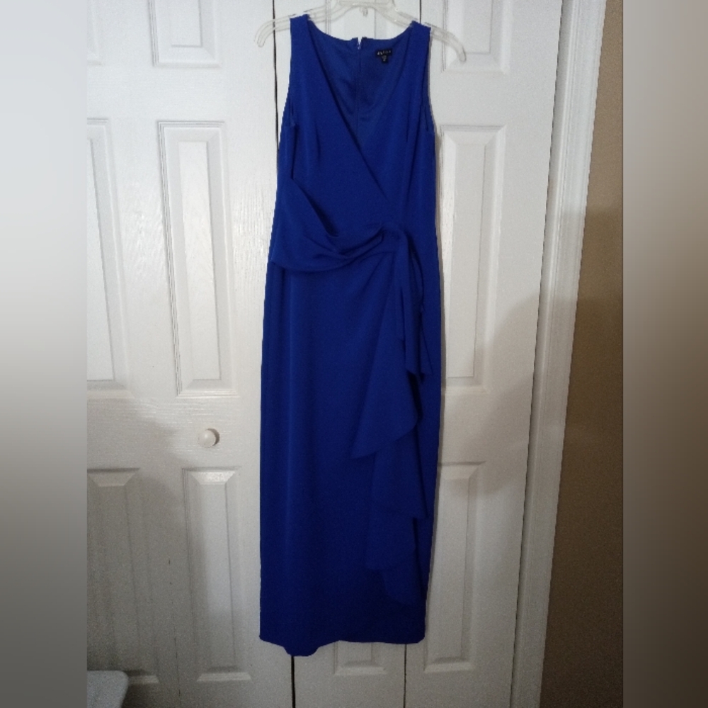 Marina Maxi V-Neck Ruched Ruffle Dress Cobalt Blue DRESS SALE Read Description